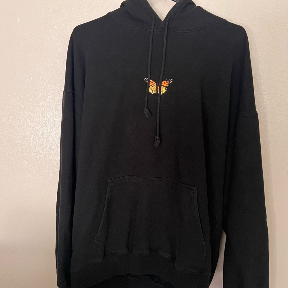 Brandy Melville Black Hoodie with Orange Butterfly